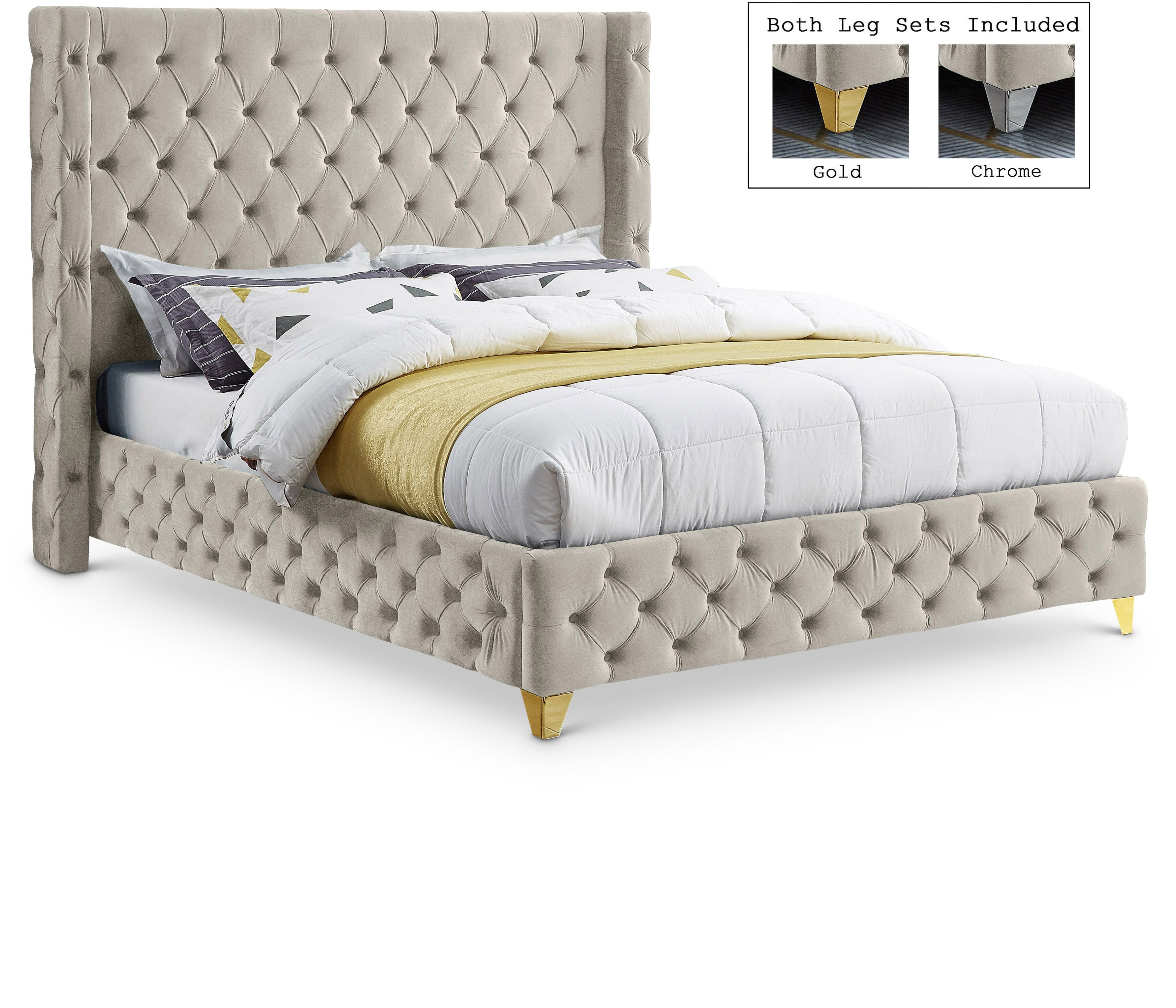 Savan Cream Velvet Full Bed