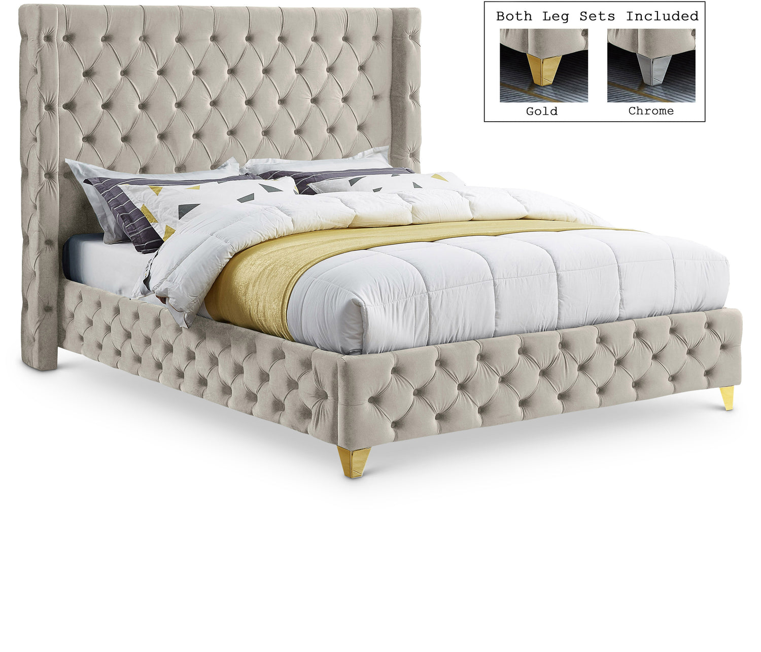 Savan Cream Velvet King Bed