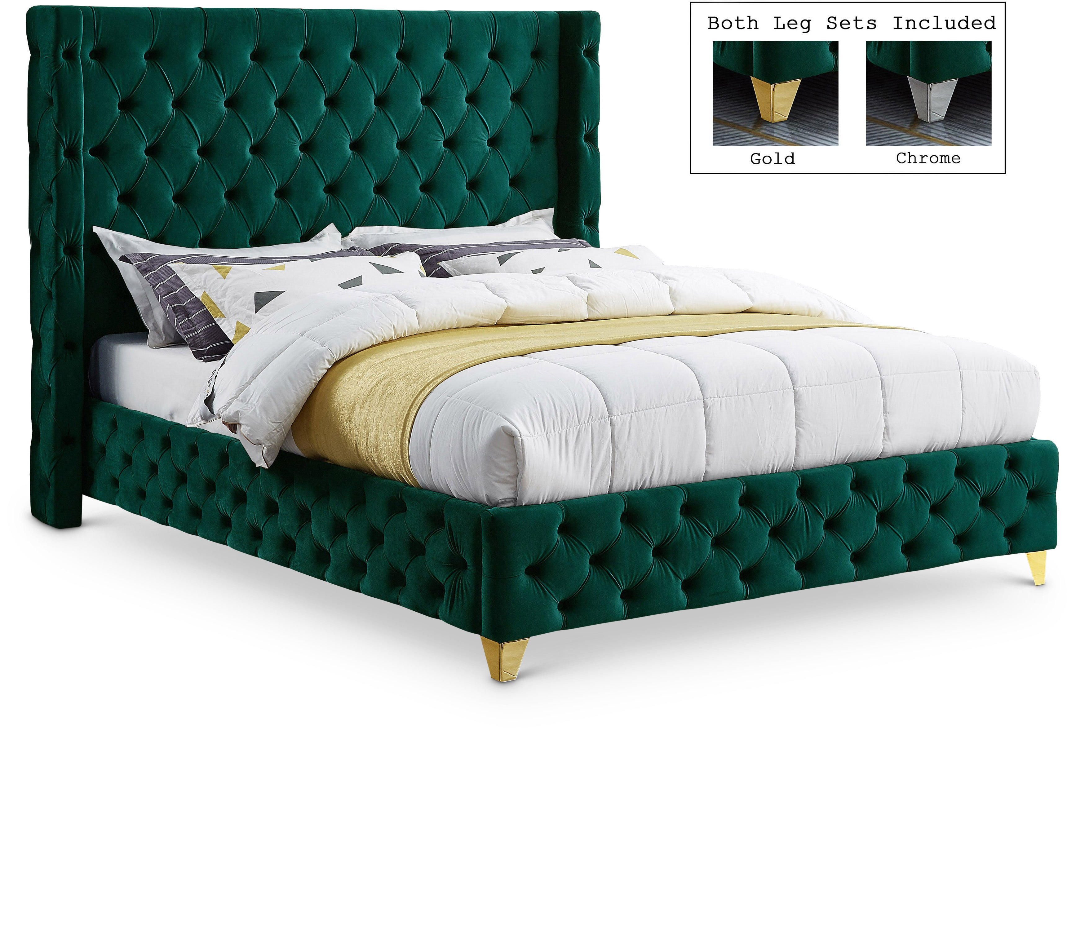 Savan Green Velvet King Bed