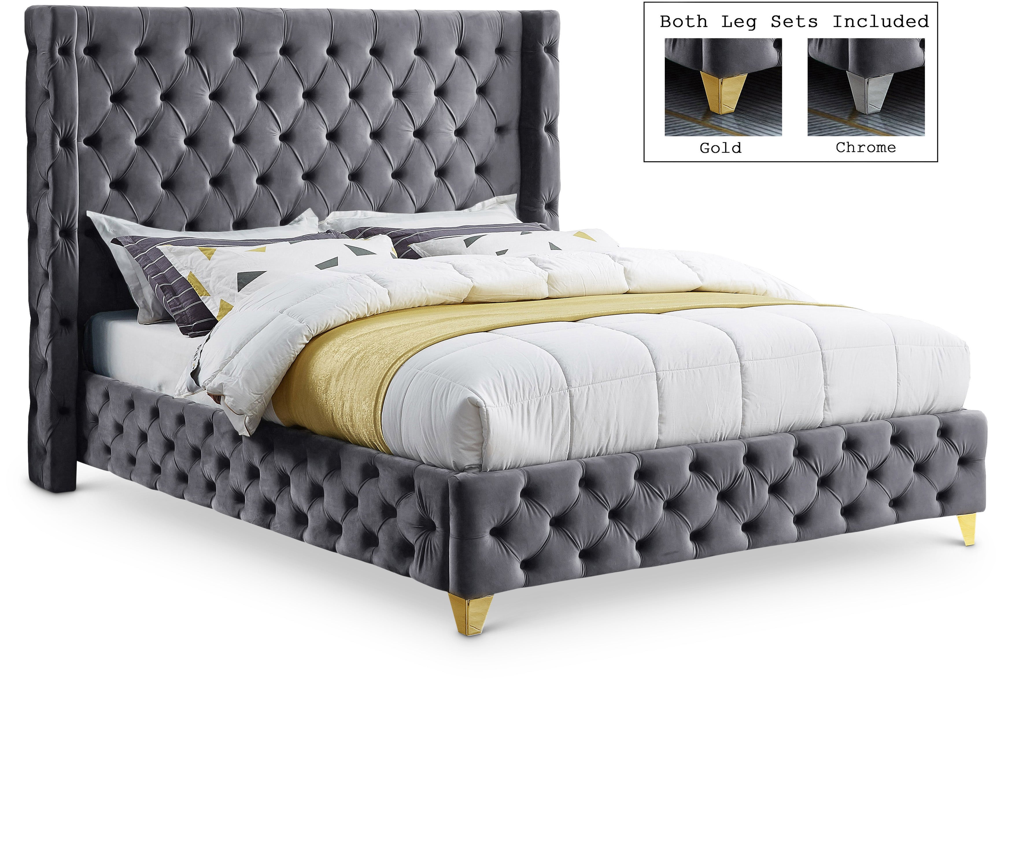 Savan Grey Velvet Full Bed