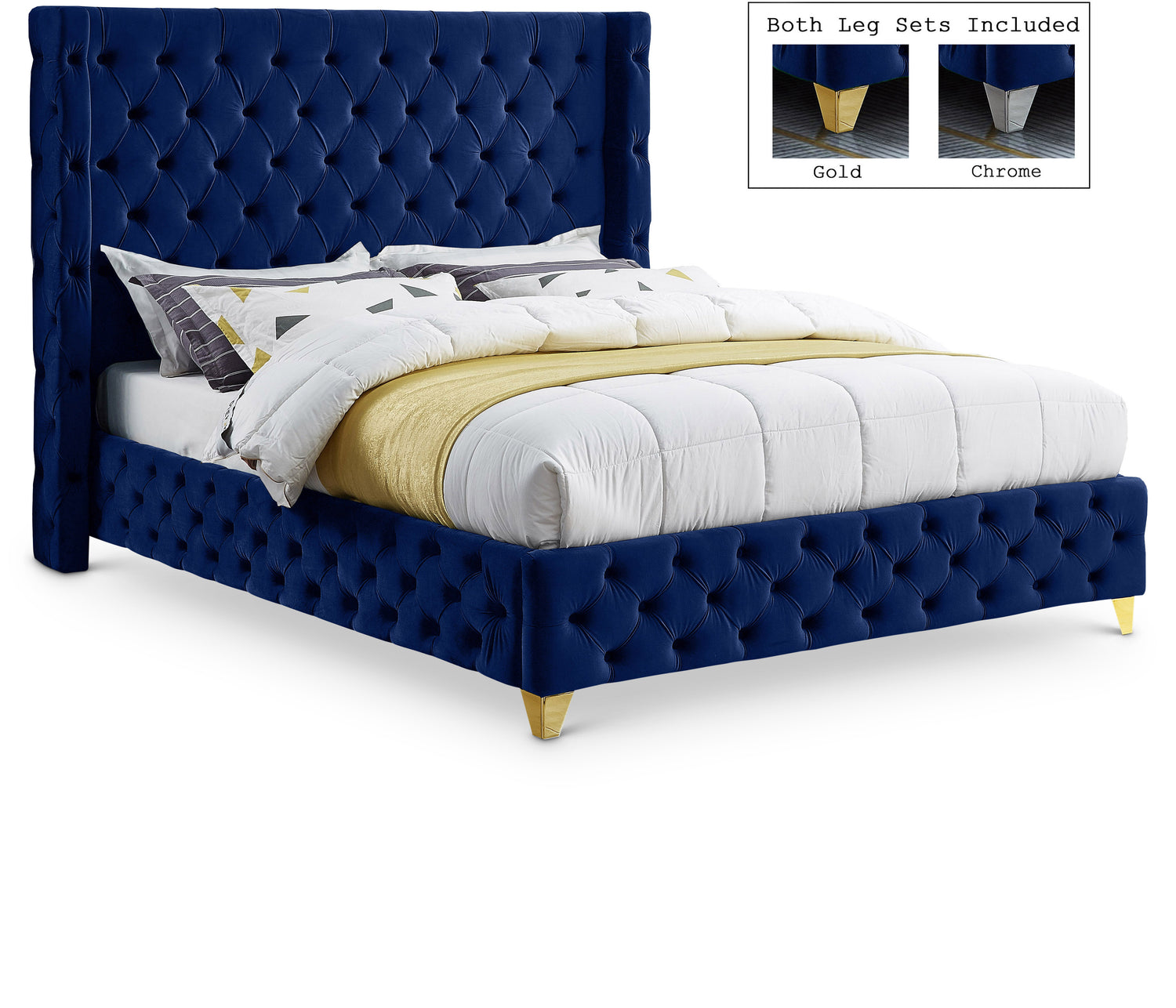 Savan Navy Velvet King Bed