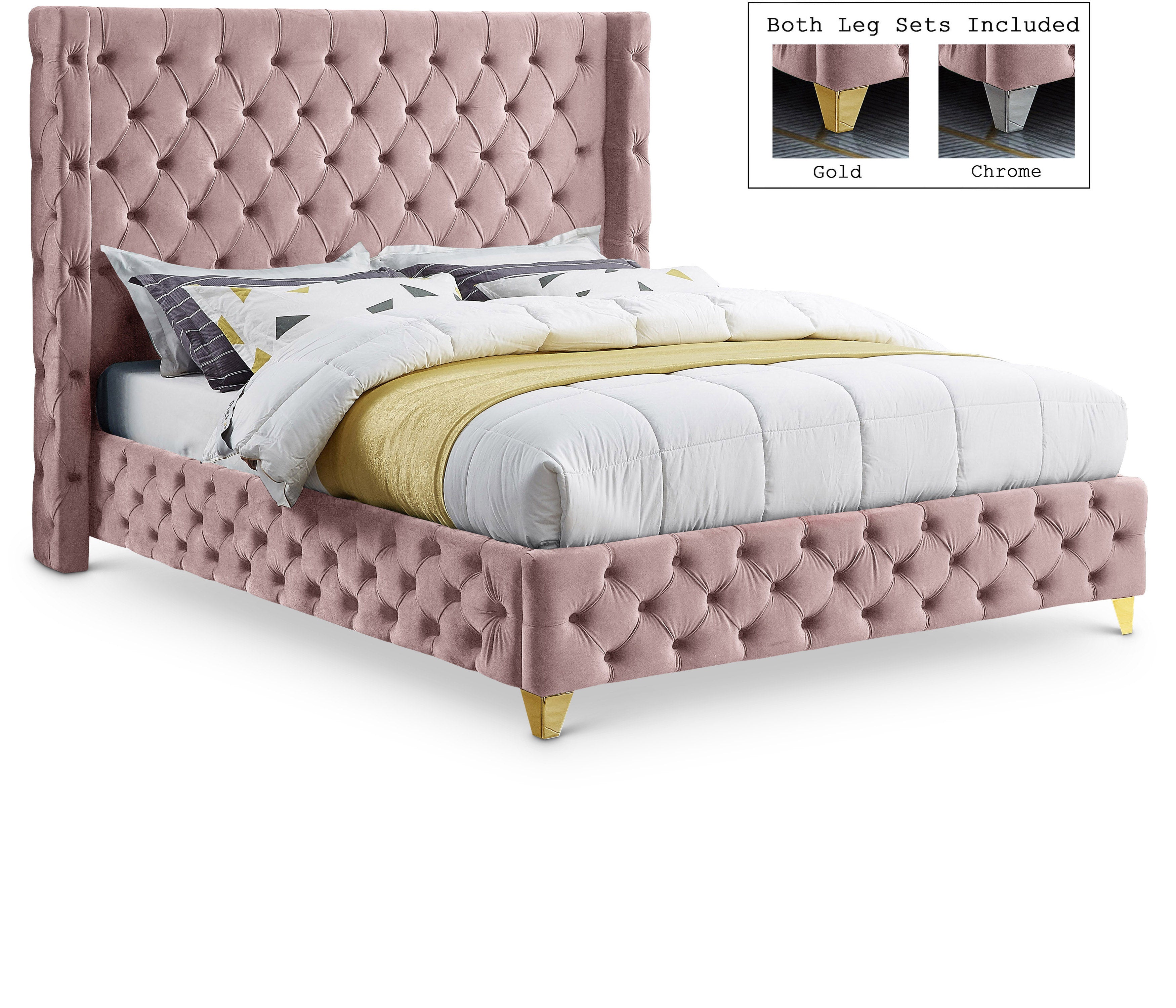 Savan Pink Velvet King Bed