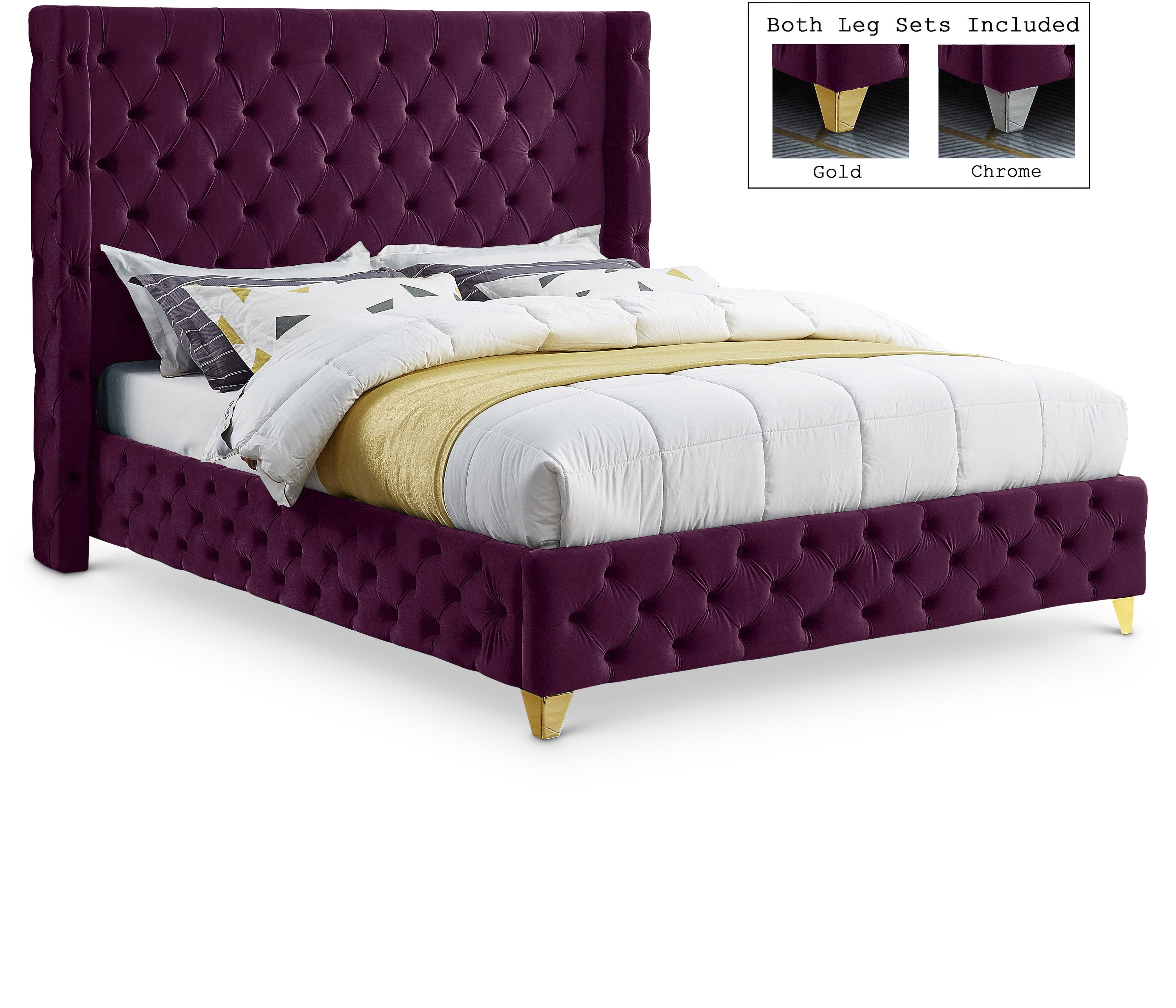 Savan Purple Velvet Full Bed