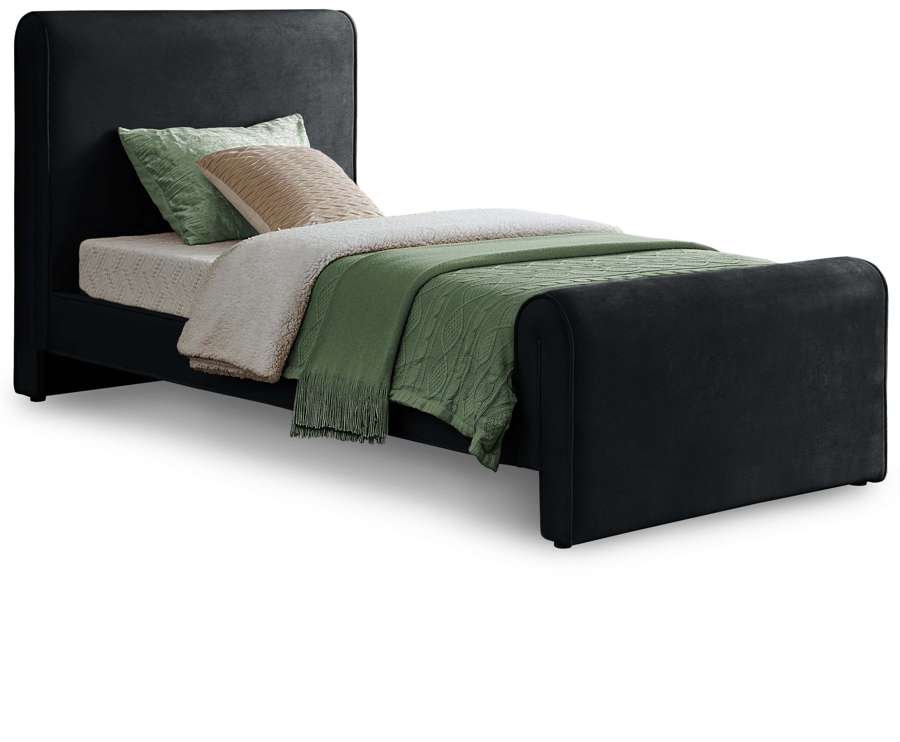 Sloan Black Velvet Twin Bed (3 Boxes)