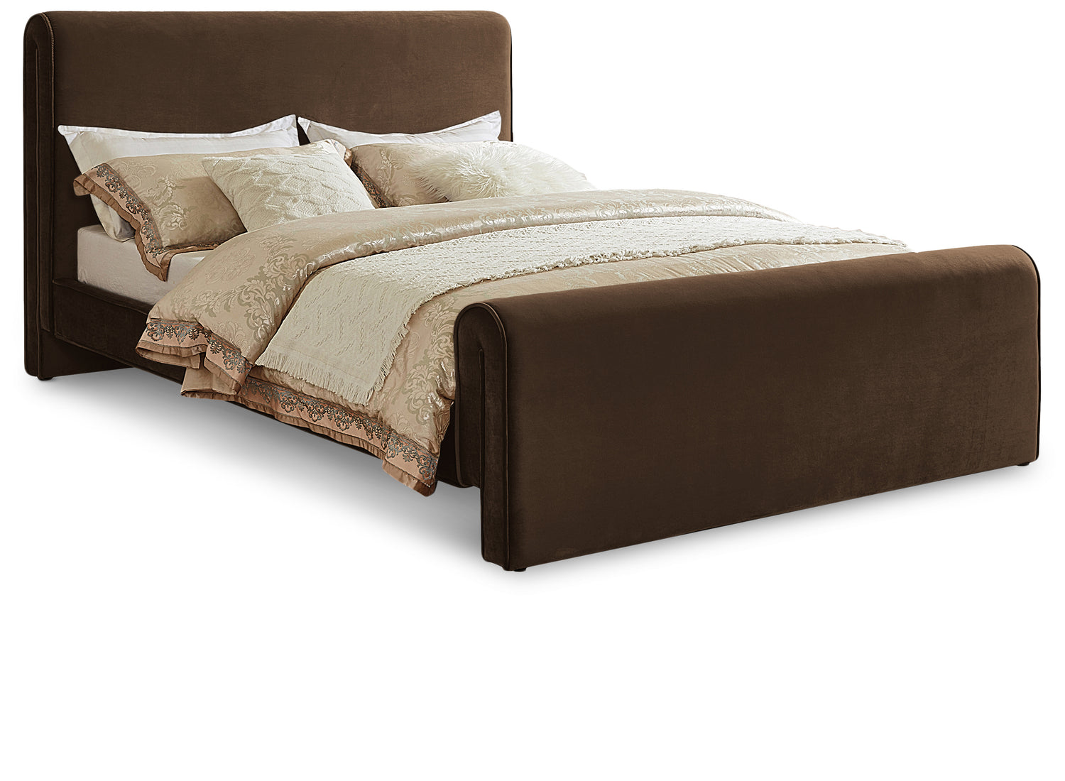 Sloan Brown Velvet King Bed (3 Boxes)