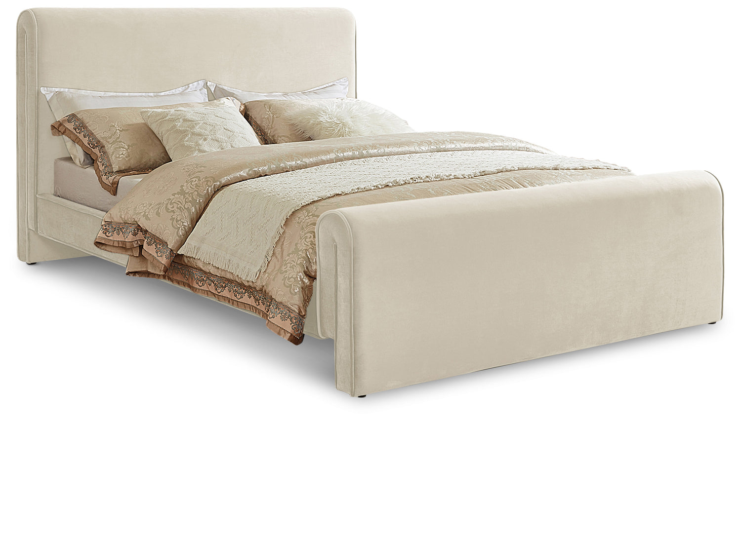 Sloan Cream Velvet Queen Bed (3 Boxes)