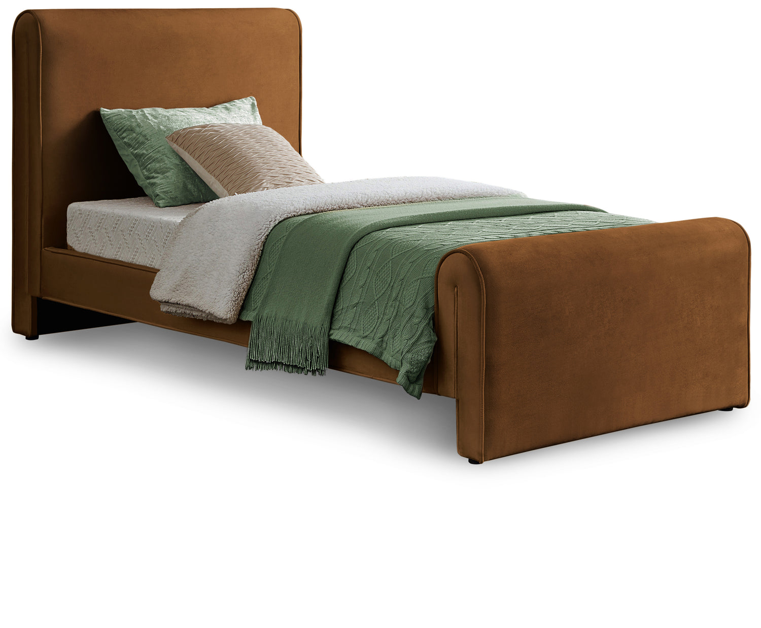 Sloan Saddle Velvet Twin Bed (3 Boxes)