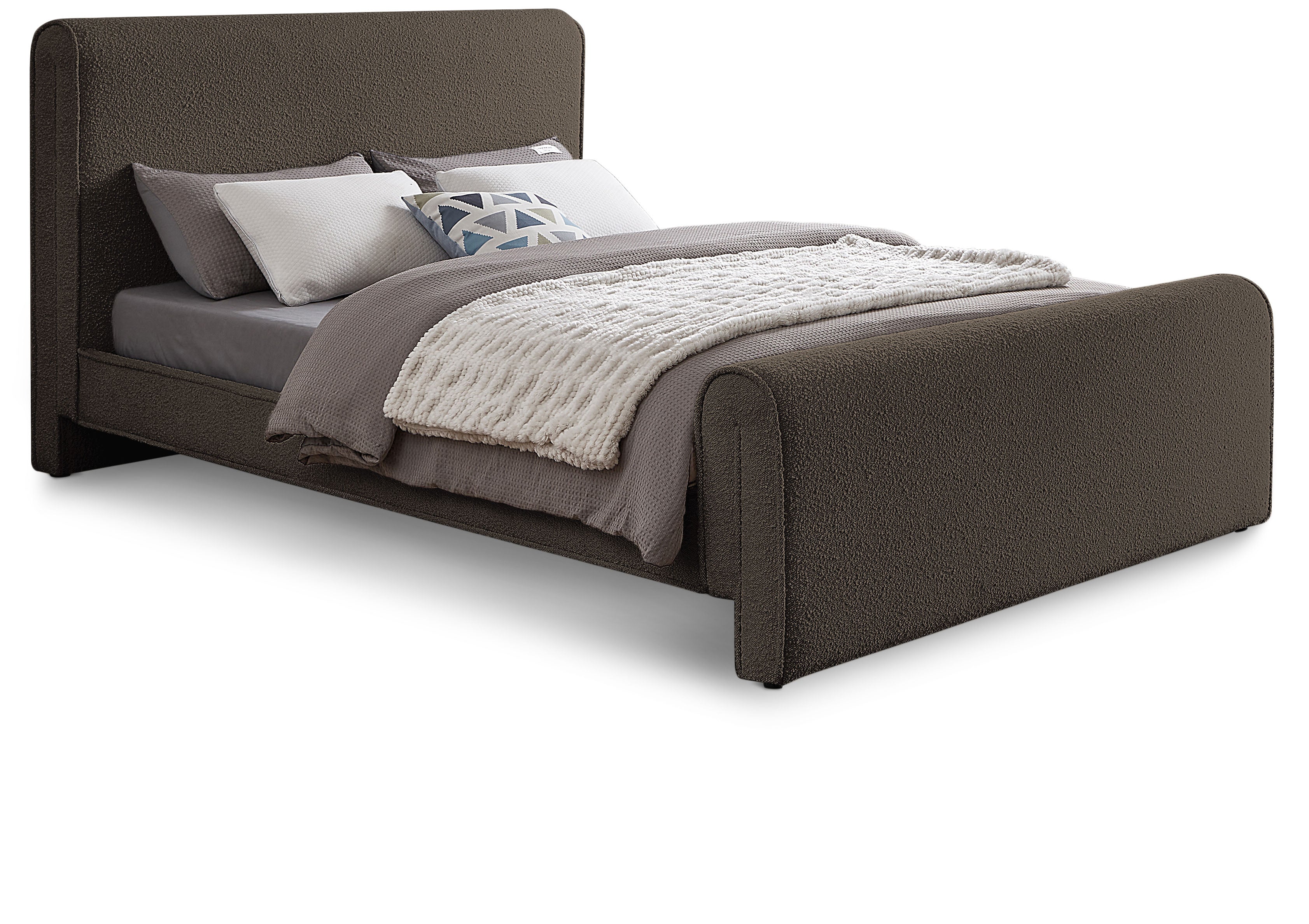 Stylus Brown Boucle Fabric King Bed (3 Boxes)