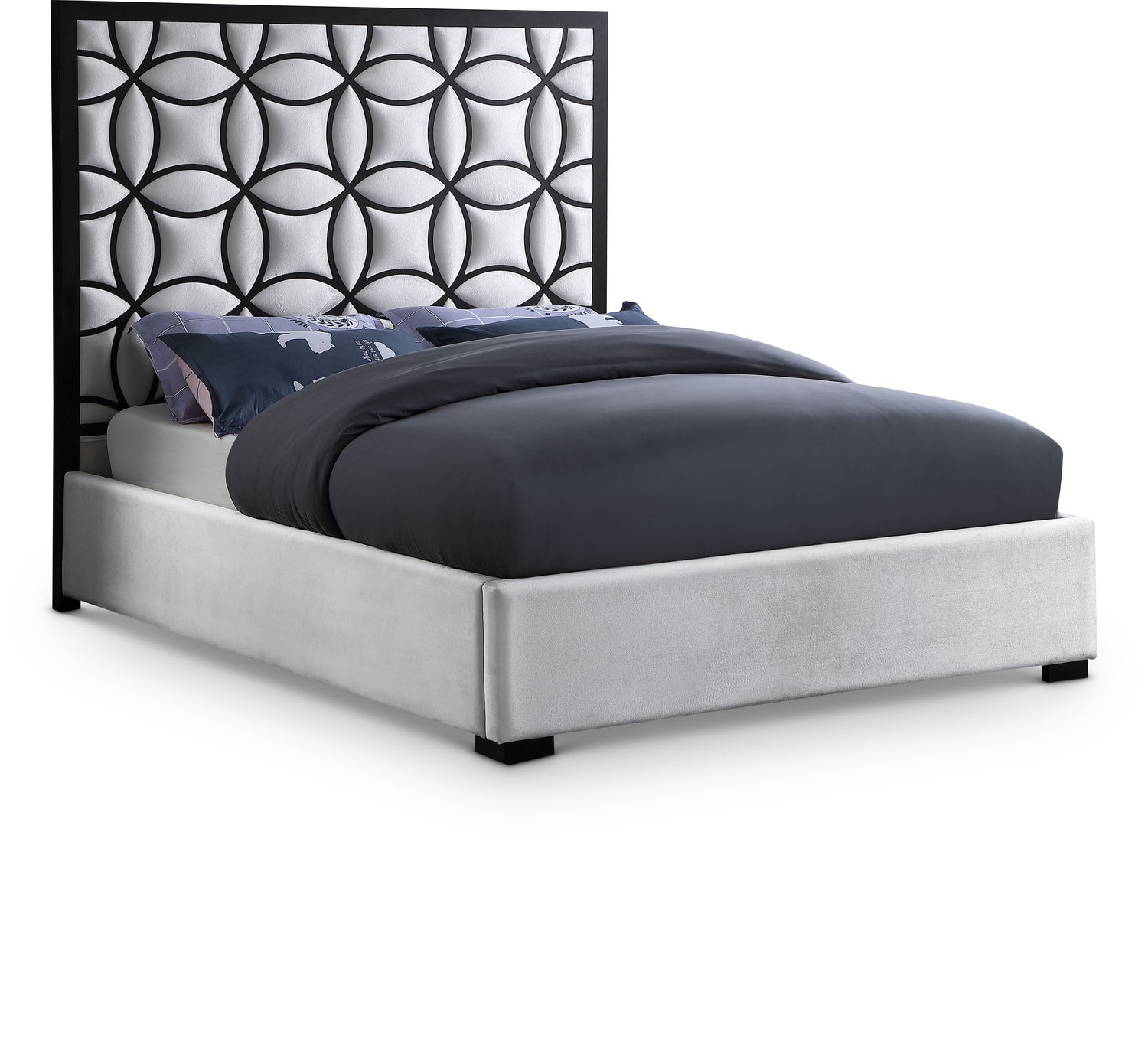 Taj White Velvet King Bed