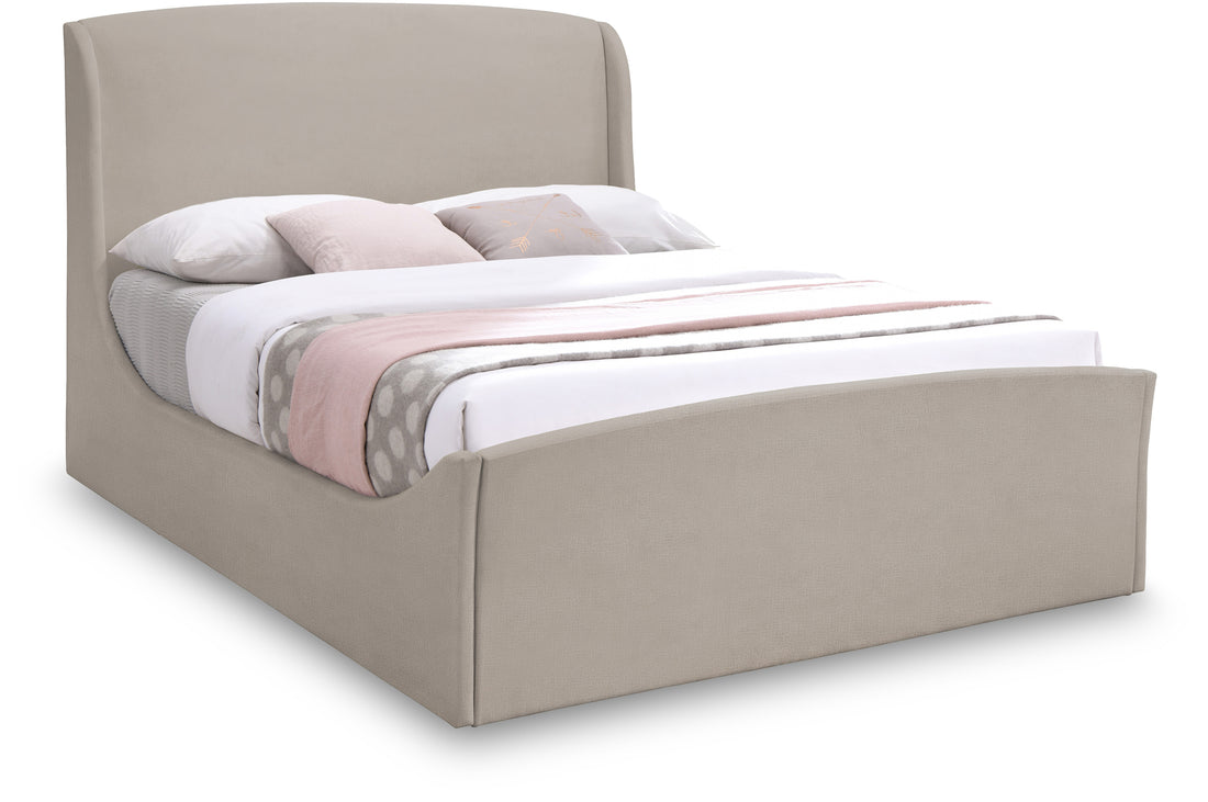 Tess Beige Velvet Queen Bed (3 Boxes)