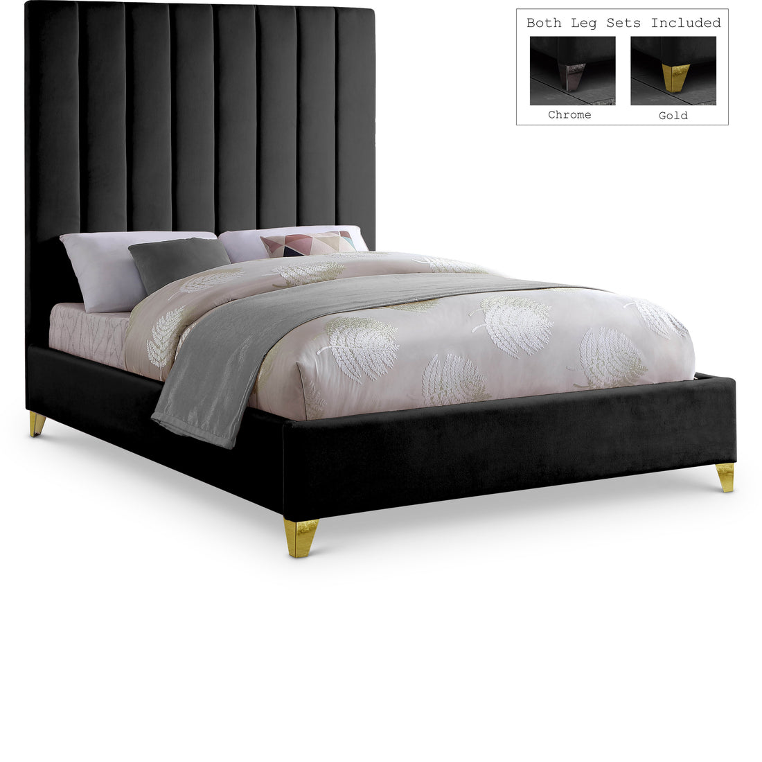 Via Black Velvet Full Bed