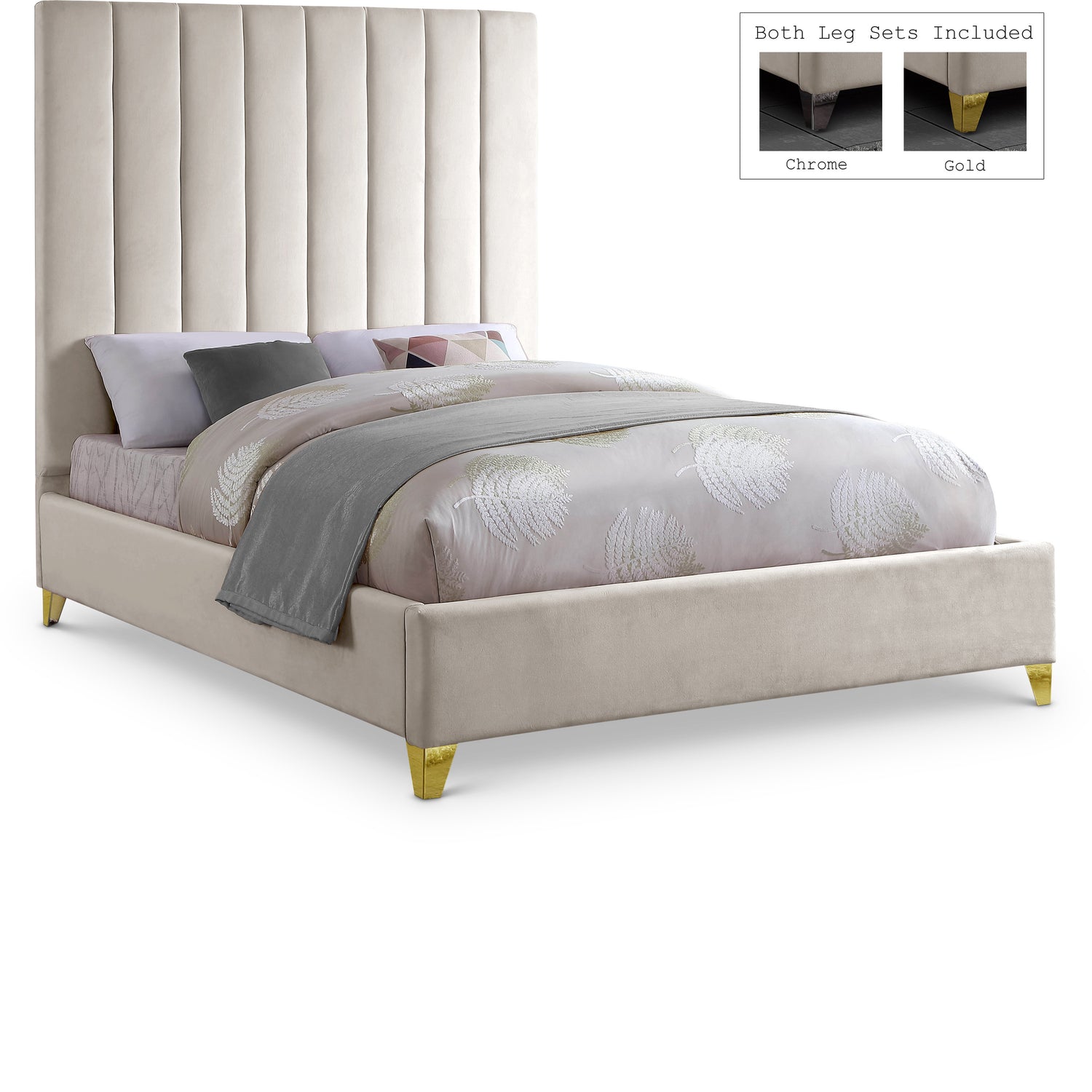 Via Cream Velvet King Bed