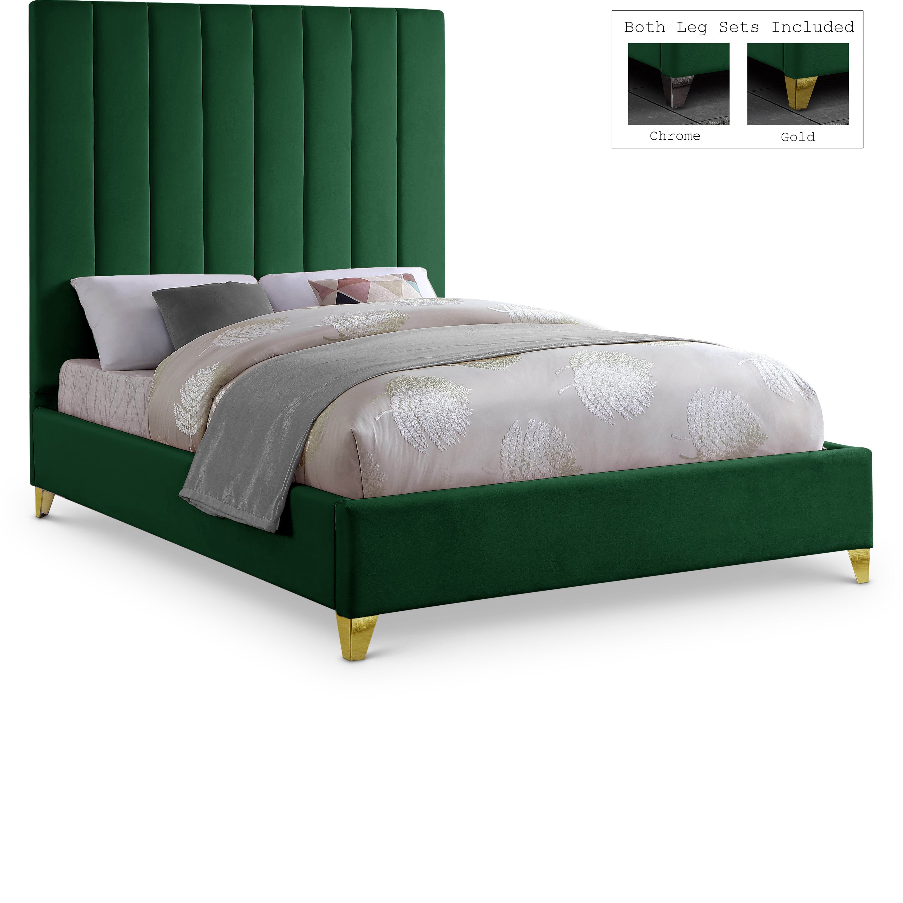 Via Green Velvet King Bed