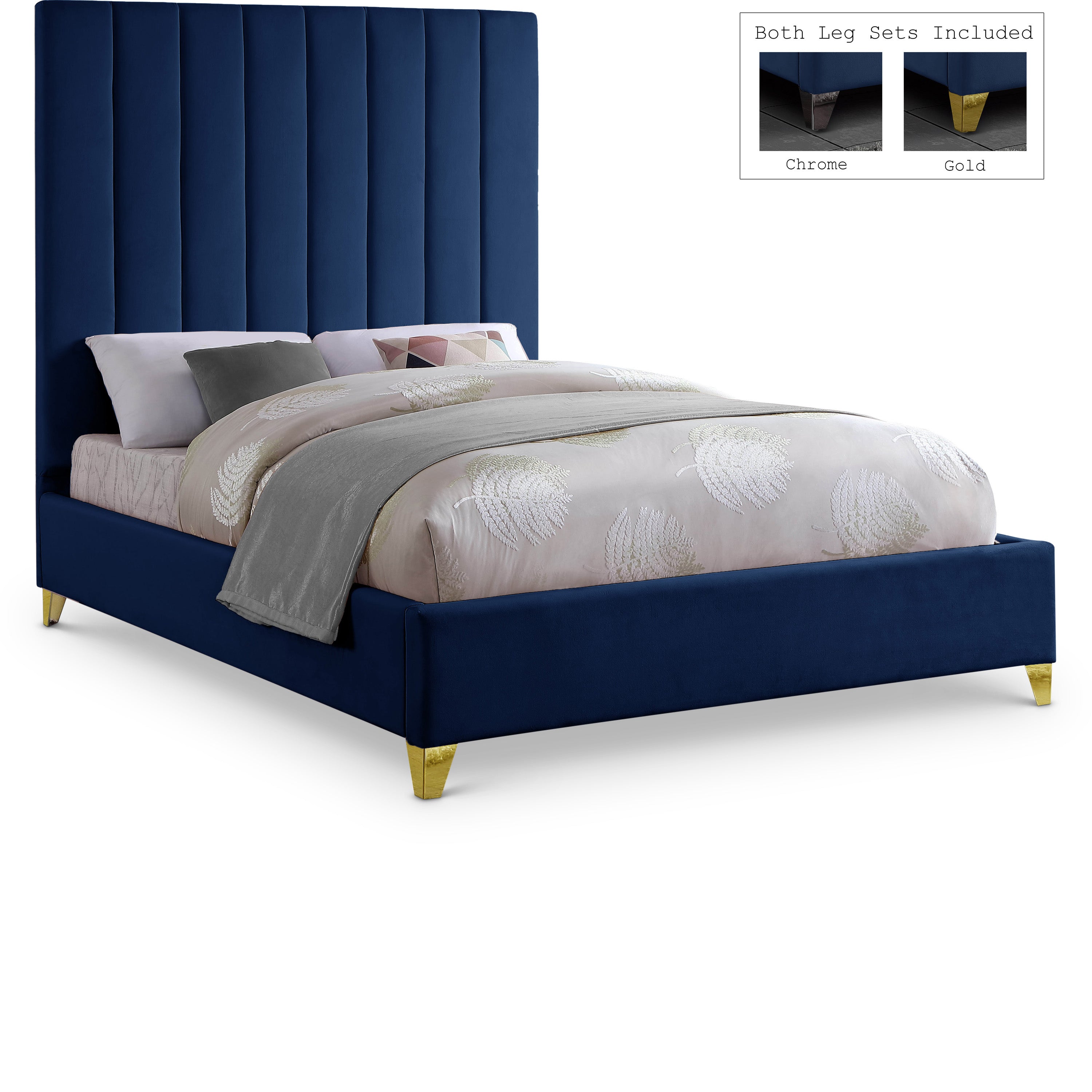 Via Navy Velvet King Bed