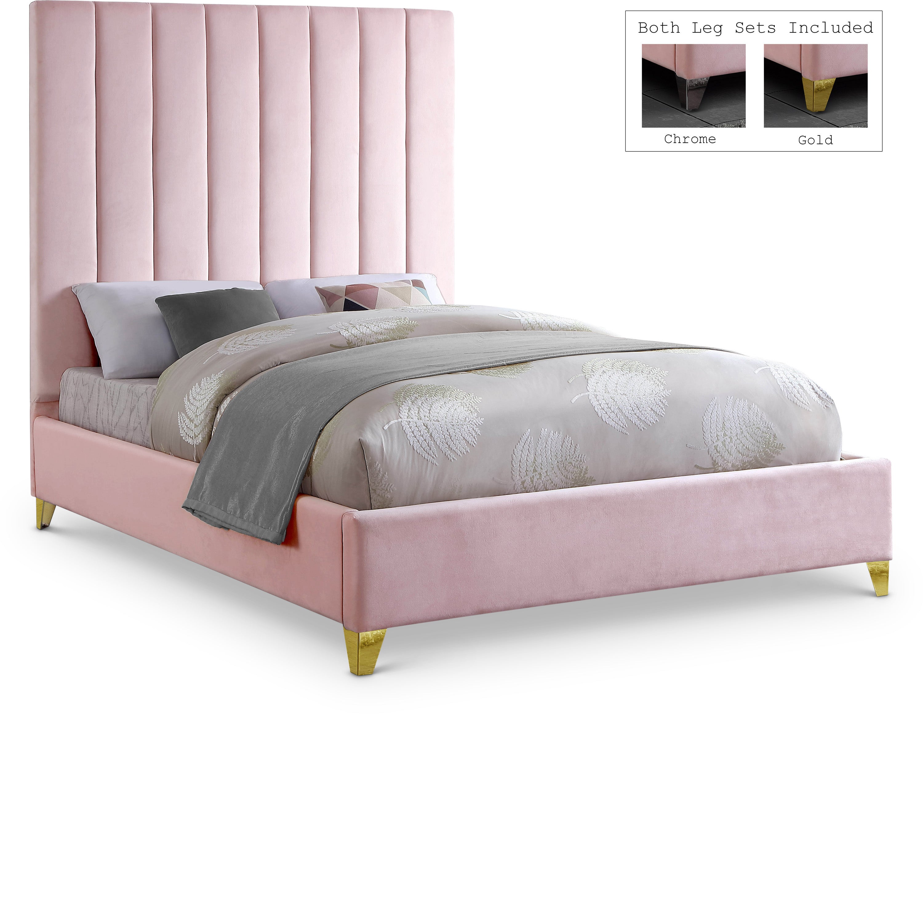 Via Pink Velvet Queen Bed