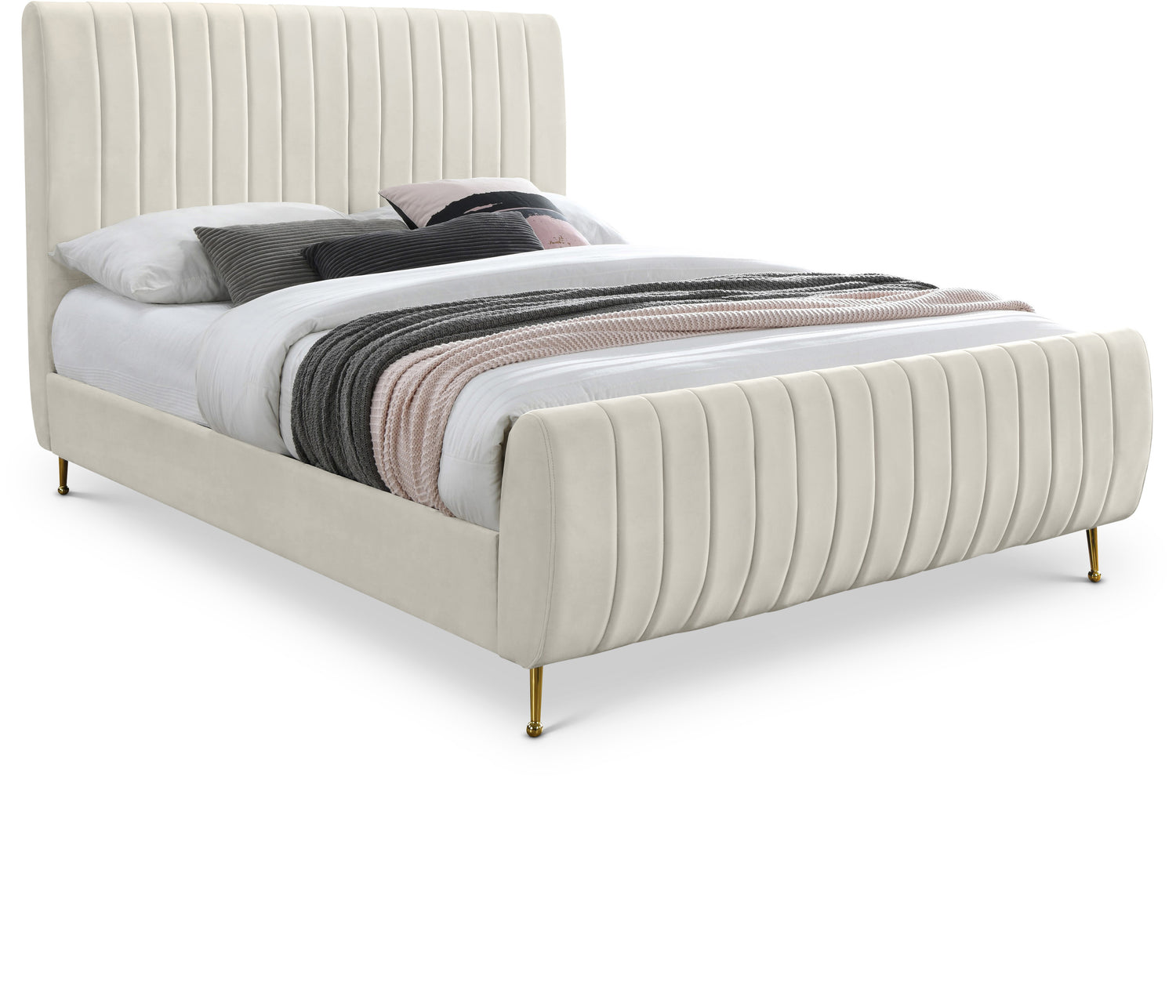 Zara Cream Velvet King Bed (3 Boxes)