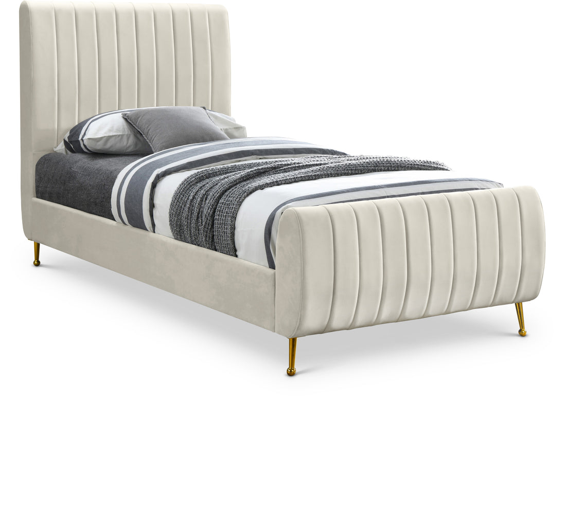 Zara Cream Velvet Twin Bed (3 Boxes)