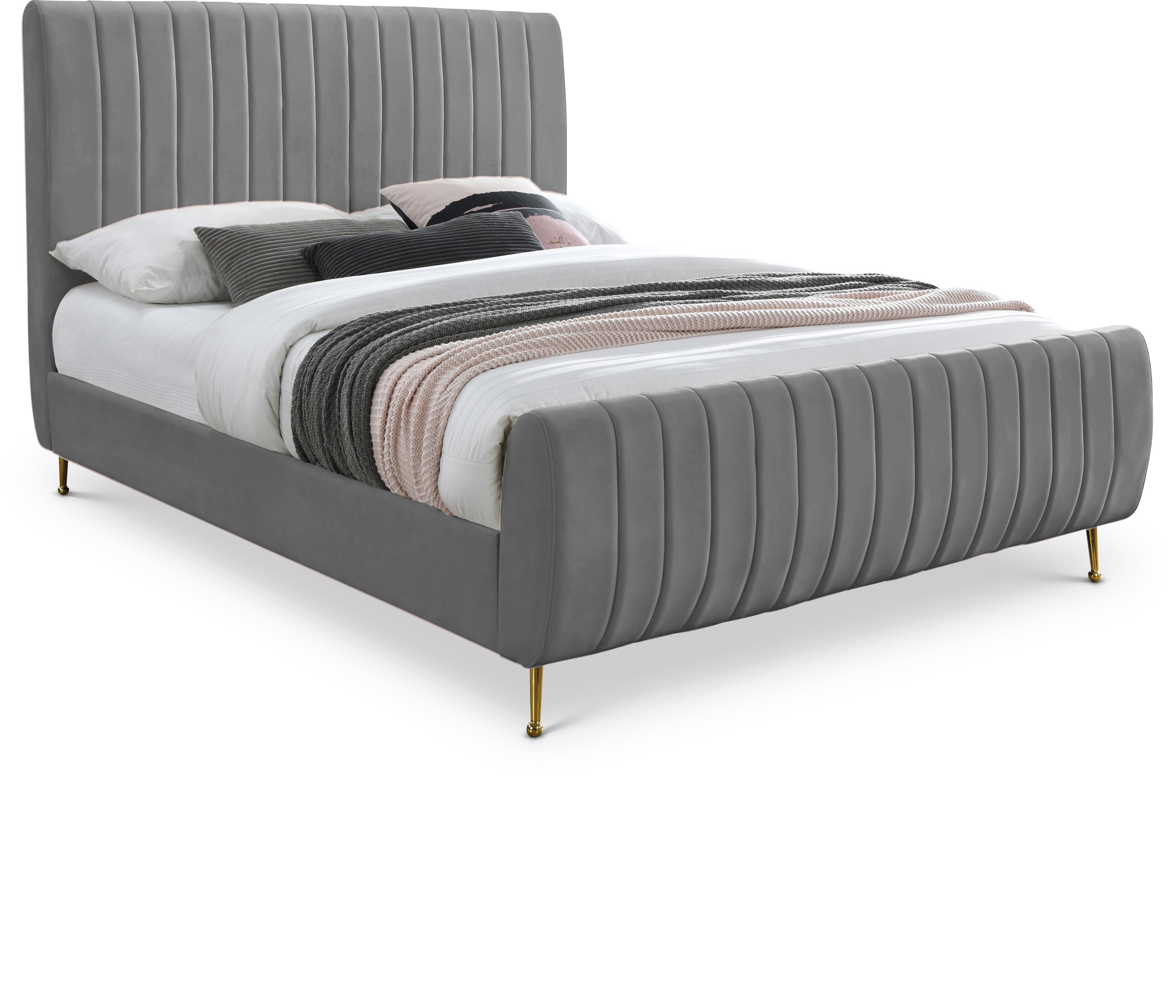 Zara Grey Velvet Full Bed (3 Boxes)