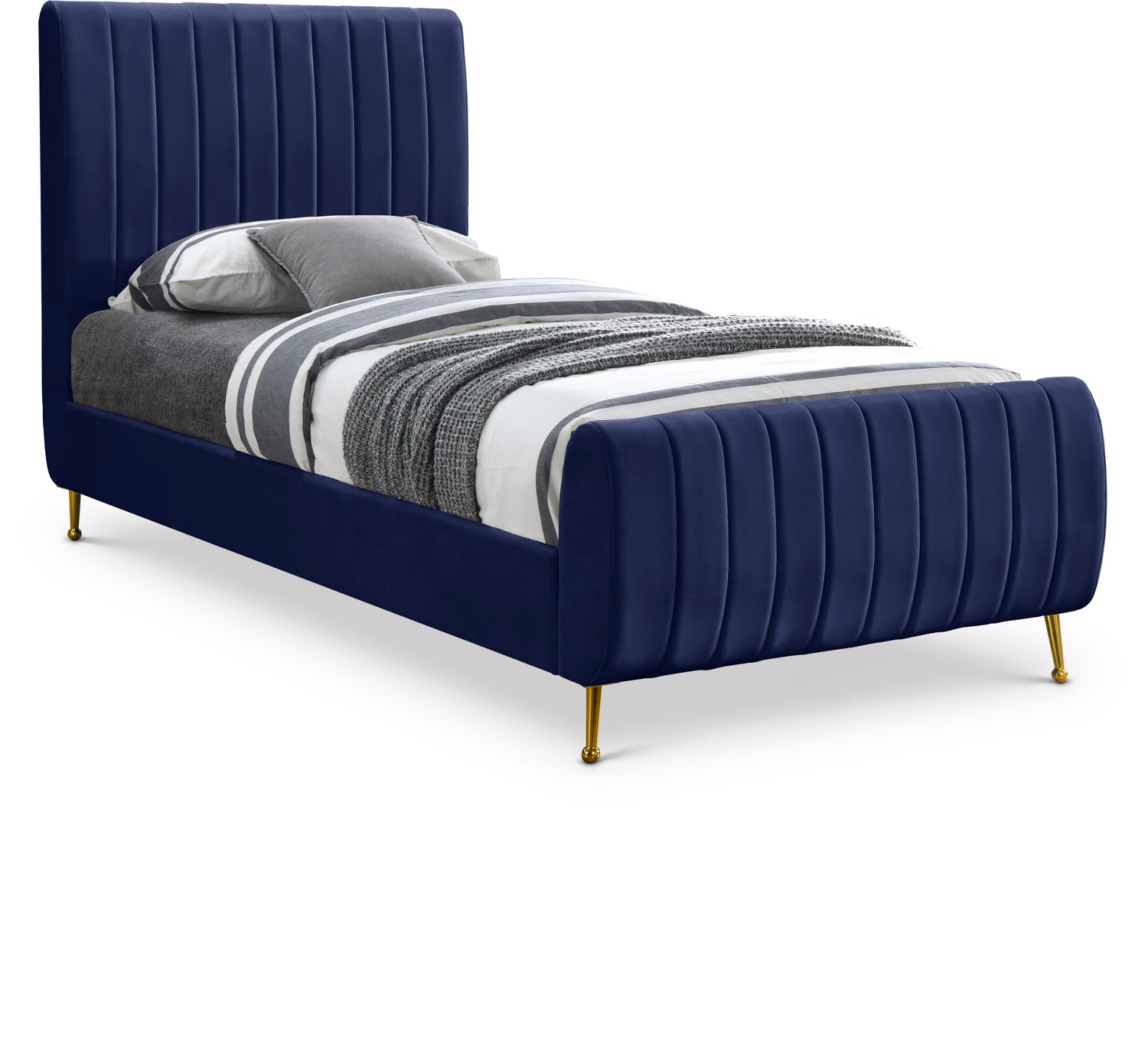 Zara Navy Velvet Twin Bed (3 Boxes)