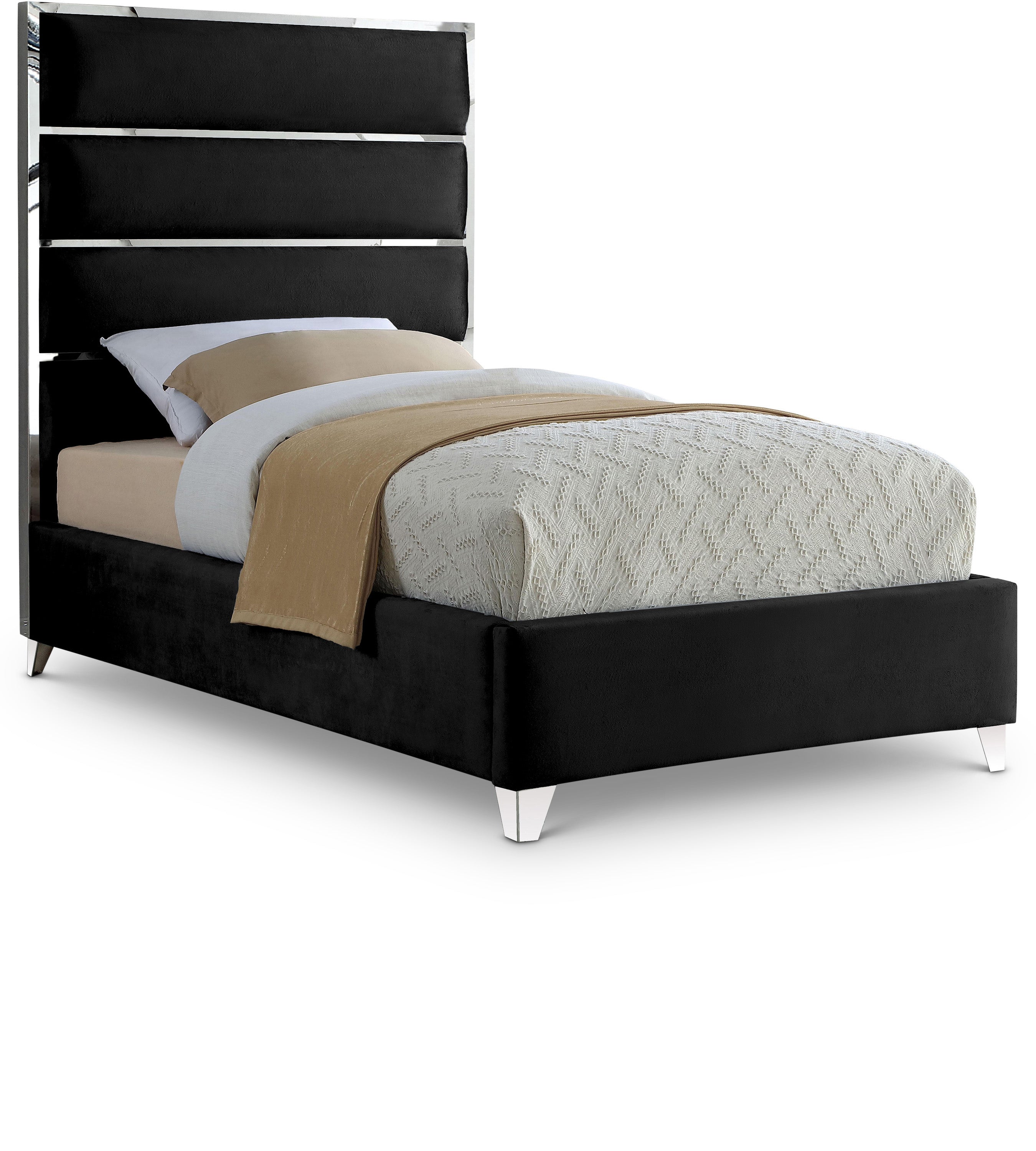 Zuma Black Velvet Twin Bed