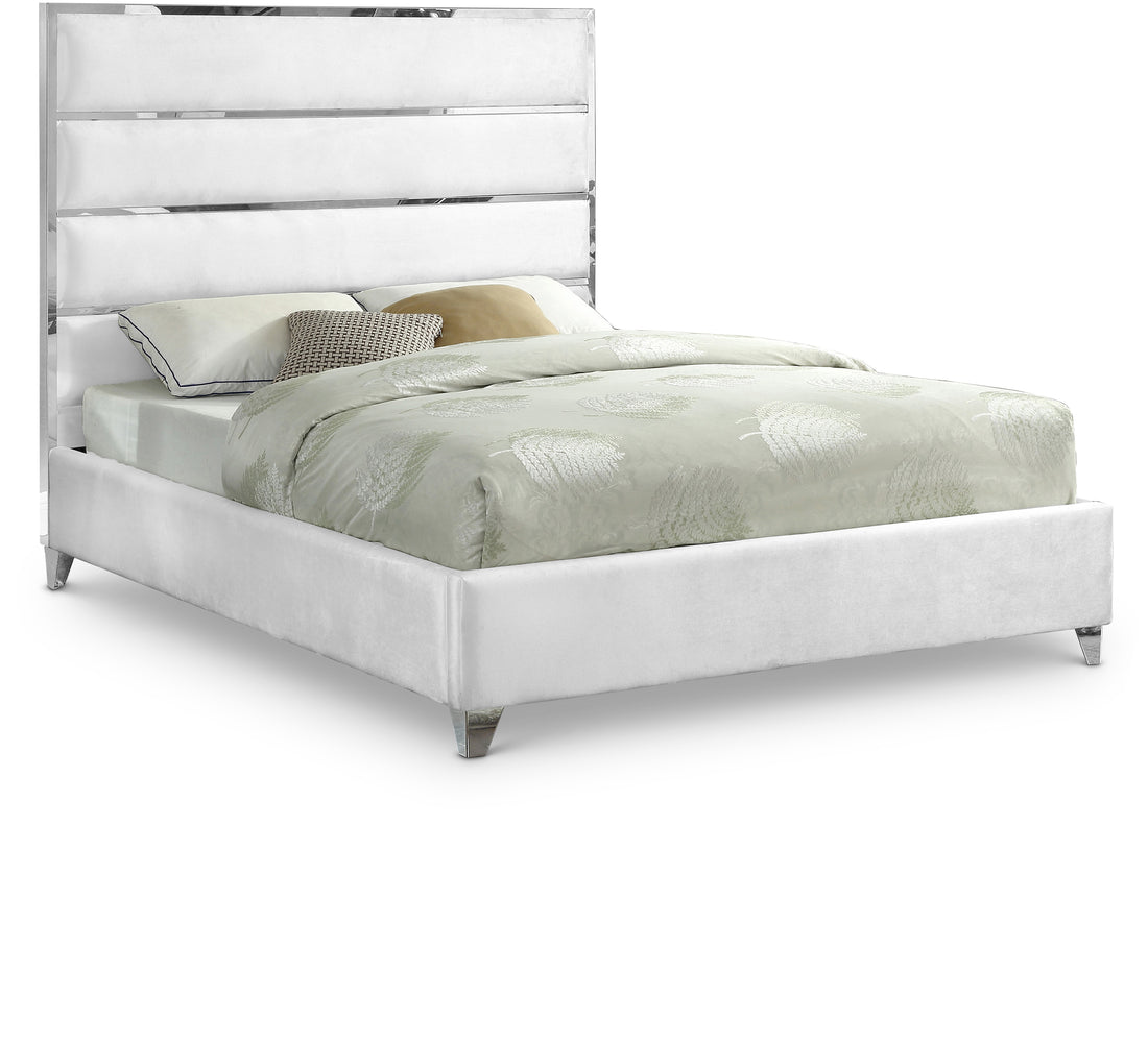 Zuma White Velvet King Bed