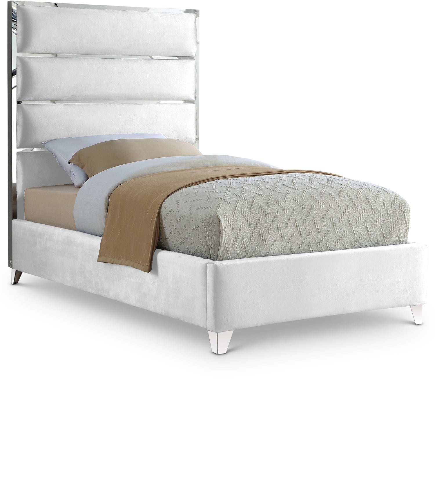 Zuma White Velvet Twin Bed