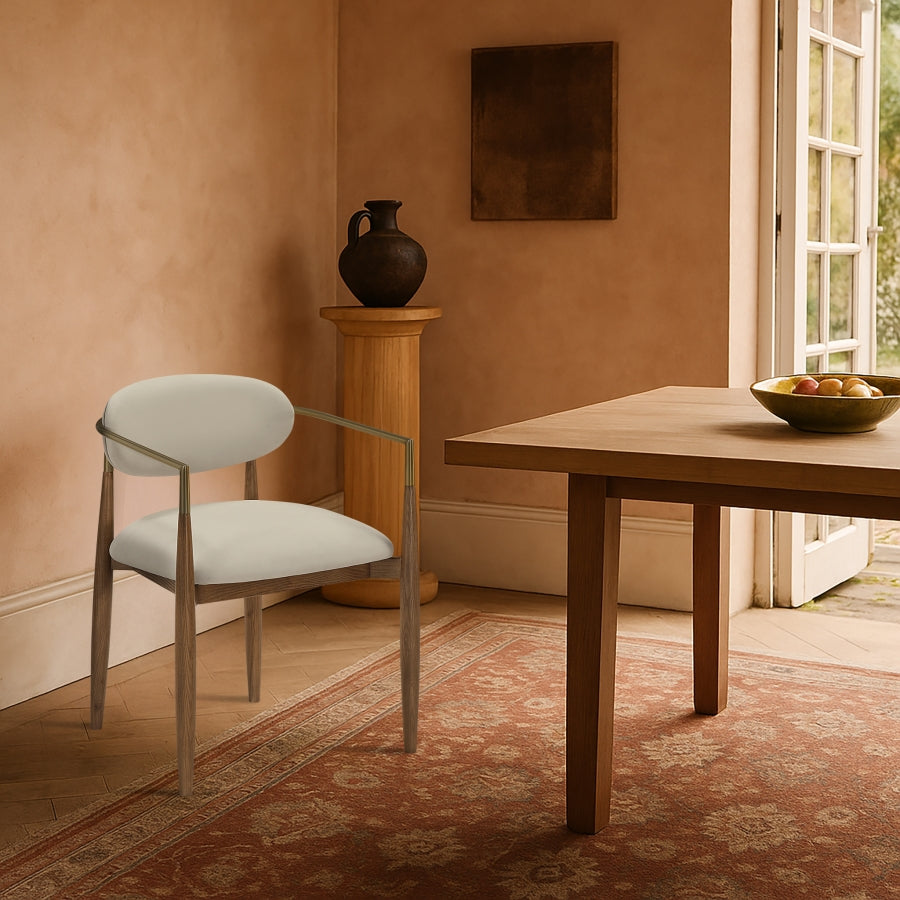 Riccio Vegan Leather Upholstered Dining Arm Chair - Walnut Finish