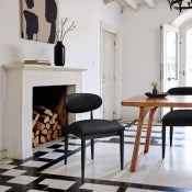 Riccio Vegan Leather Upholstered Dining Side Chair - Black Frame